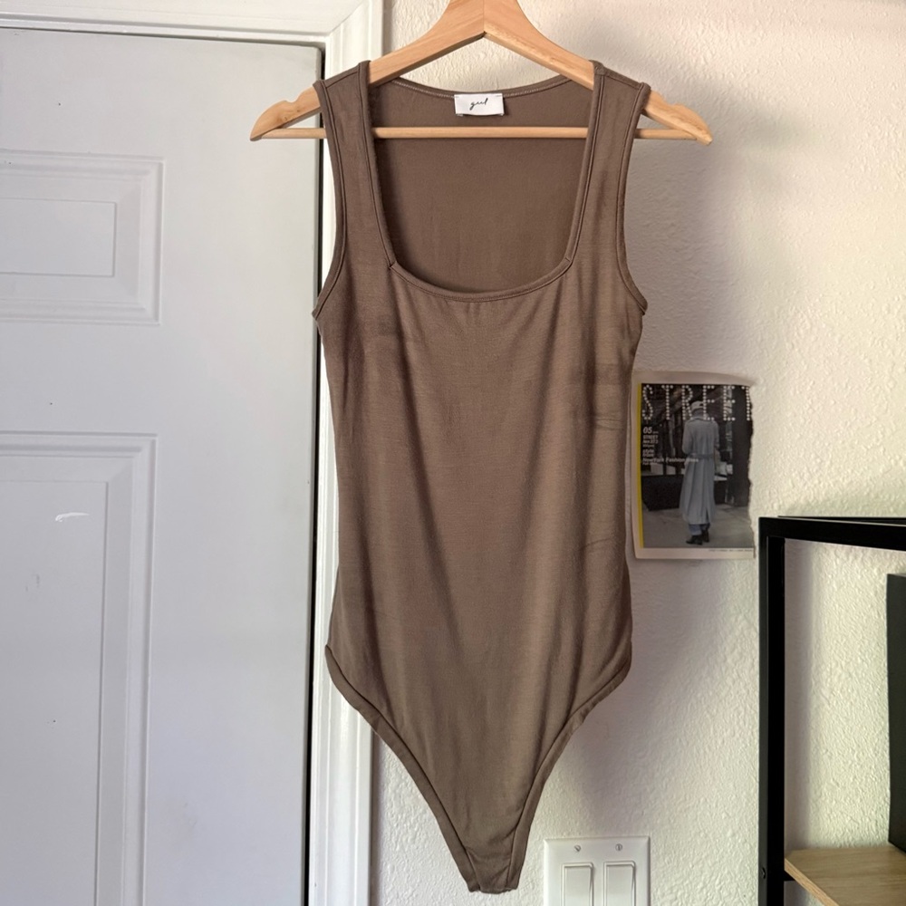 GEEL tan brown modal spandex knit sleeveless bodysuit